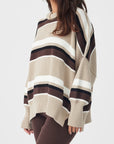 Harper Stripe Sweater Taupe | Chocolate