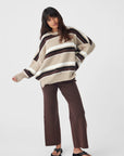 Harper Stripe Sweater Taupe | Chocolate