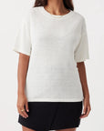 Hugo Linen Knit T-Shirt Cream