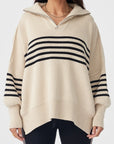 London Zip Sweater Stripe Sand | Black