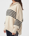 London Zip Sweater Stripe Sand | Black