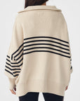 London Zip Sweater Stripe Sand | Black