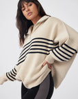 London Zip Sweater Stripe Sand | Black