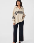 London Zip Sweater Stripe Sand | Black