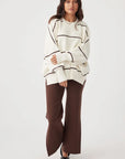 Harper Stripe Organic Knit Sweater Cream & Chocolate