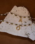 Epidote & Pearl Initial Necklace Gold A-Z
