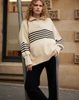 London Zip Sweater Stripe Sand | Black