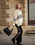 London Zip Sweater Stripe Sand | Black