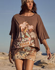 Villa Tropic Oversized Biker Tee Coffee