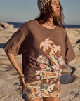 Villa Tropic Oversized Biker Tee Coffee