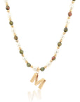 Epidote & Pearl Initial Necklace Gold A-Z