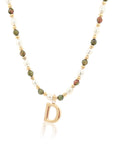Epidote & Pearl Initial Necklace Gold A-Z