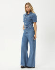 Miami Hemp Denim Flared Leg Jumpsuit Worn Blue
