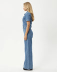 Miami Hemp Denim Flared Leg Jumpsuit Worn Blue