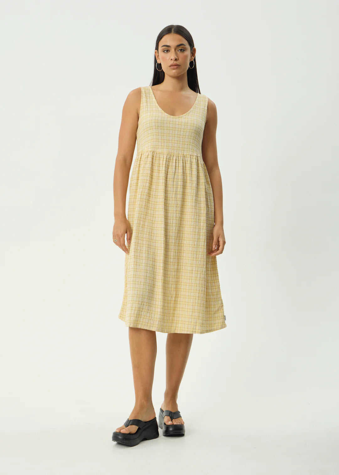 Sunday Seersucker Midi Dress Lemon Check
