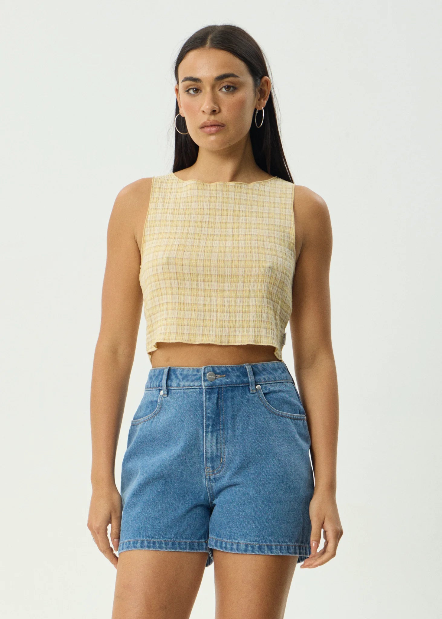 Sunday Seersucker Sleeveless Top Lemon Check