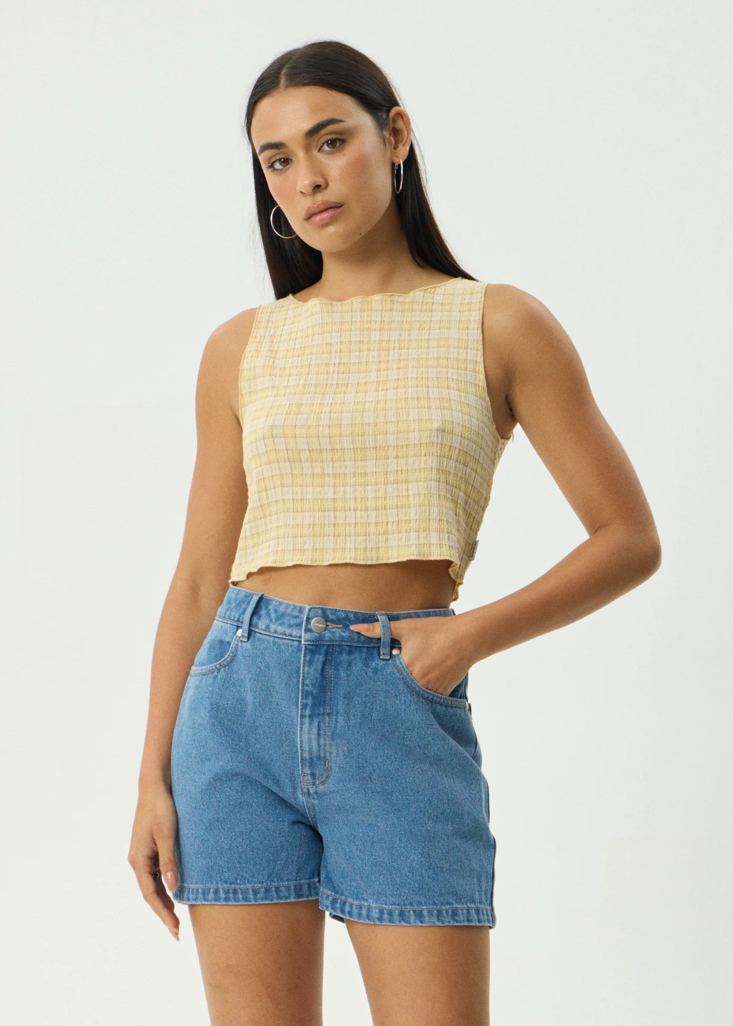 Sunday Seersucker Sleeveless Top Lemon Check