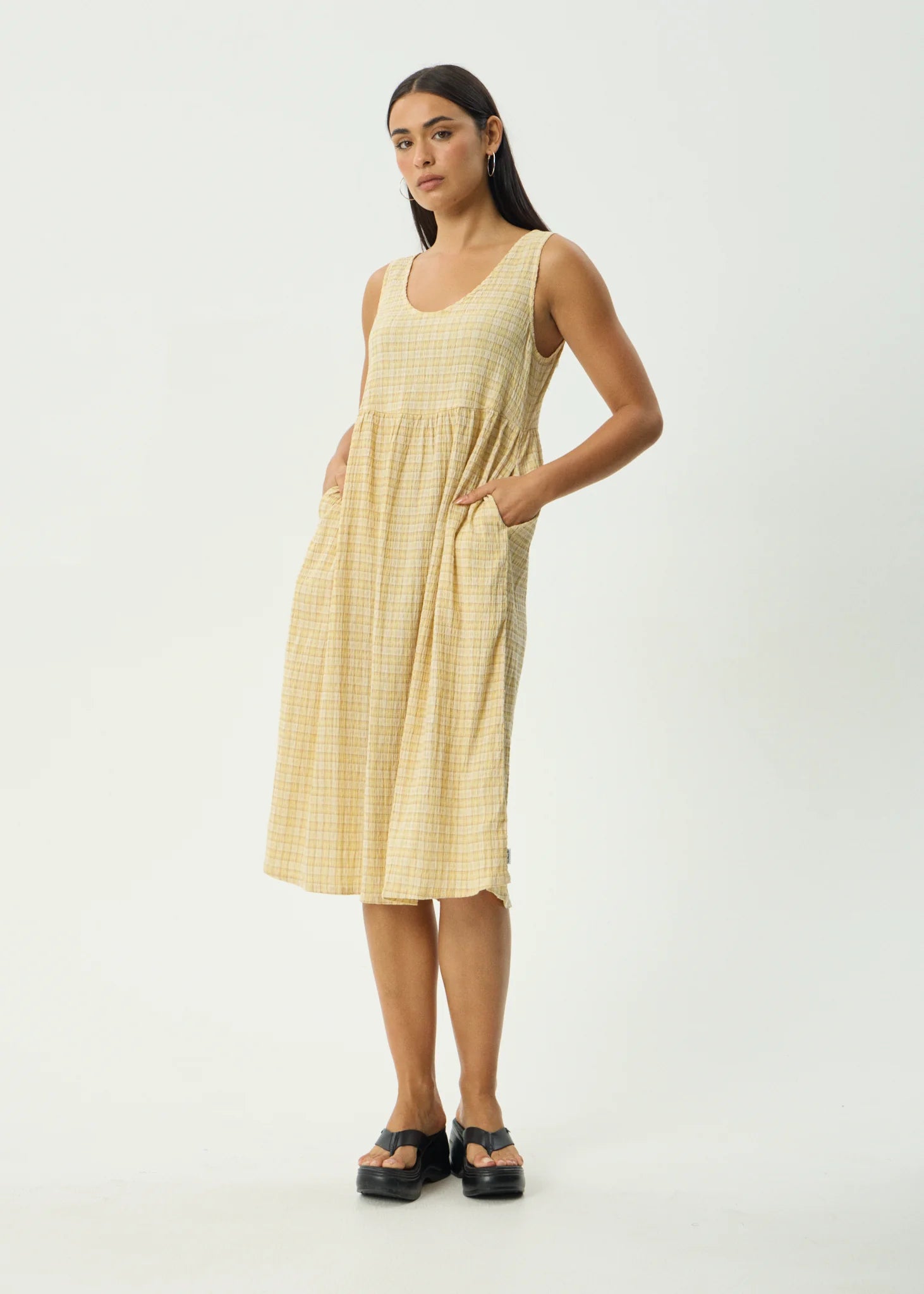 Sunday Seersucker Midi Dress Lemon Check