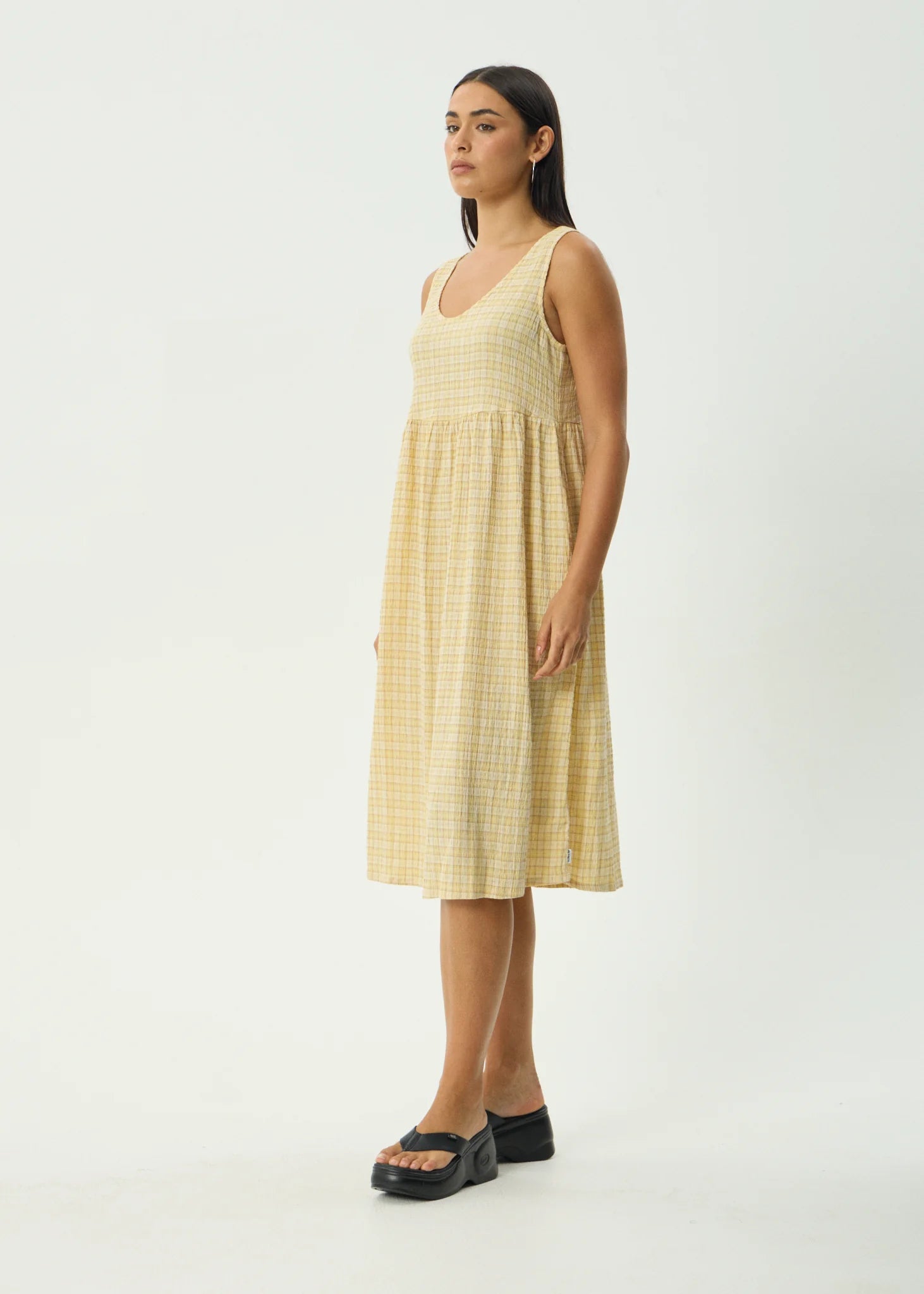Sunday Seersucker Midi Dress Lemon Check