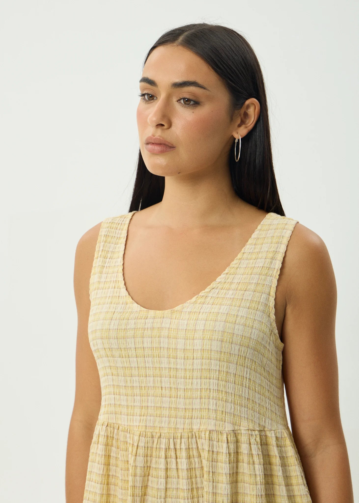 Sunday Seersucker Midi Dress Lemon Check