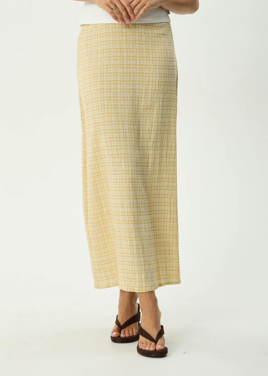 Sunday Seersucker Maxi Skirt Lemon Check
