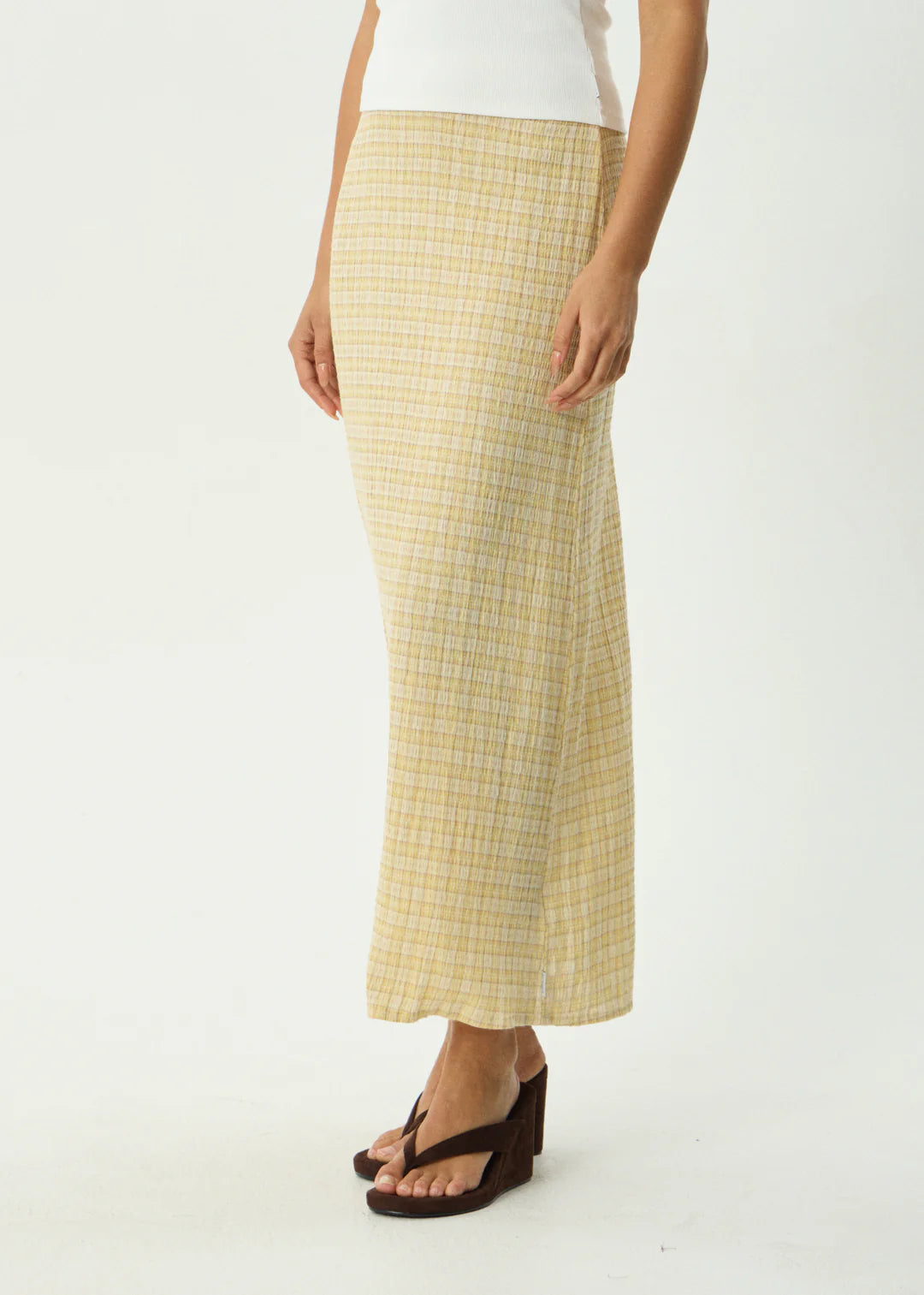 Sunday Seersucker Maxi Skirt Lemon Check