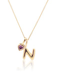 Initial Necklace Bubble With Your Birthstone A-Z