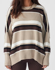 Harper Stripe Sweater Taupe | Chocolate