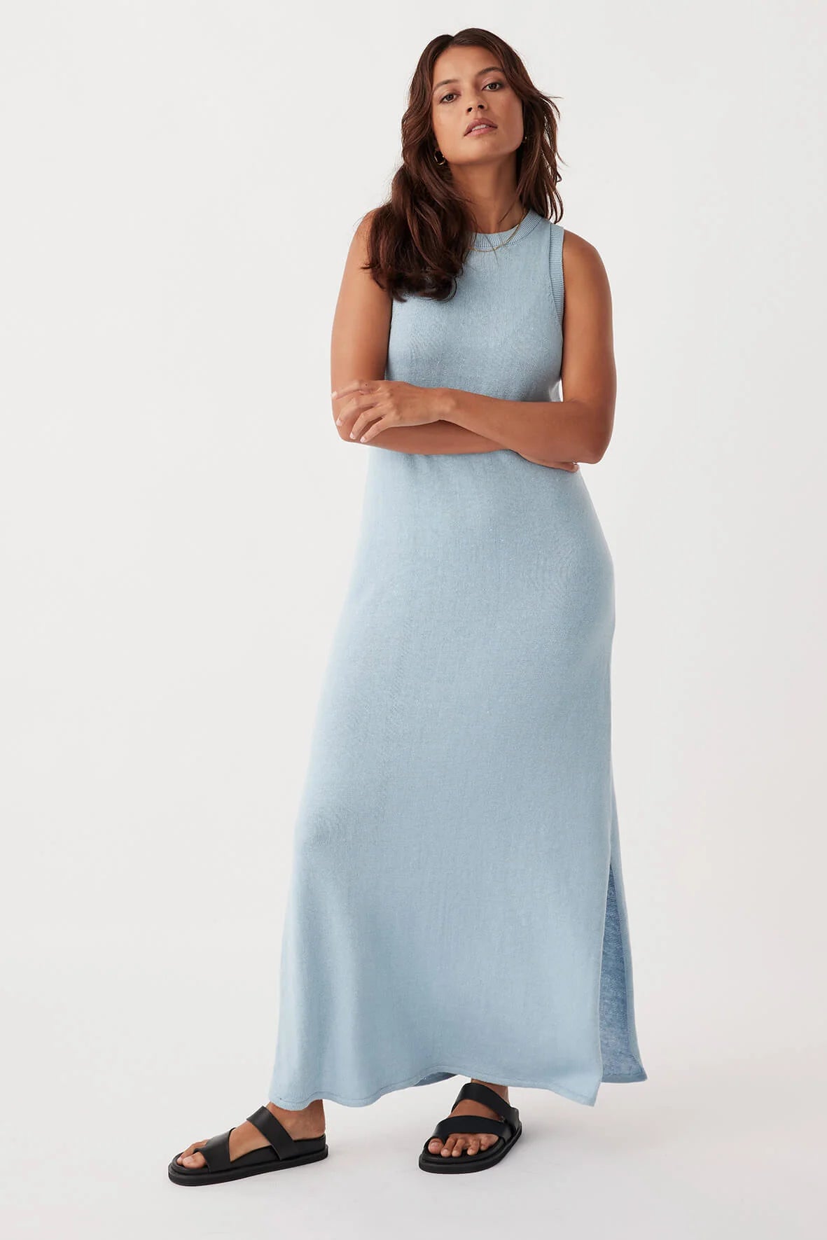 skies are blue maxi dress Sky Blue Printed Maxi Dress main image 0