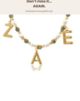 Epidote & Pearl 3 Initial Necklace Gold