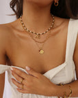 Epidote & Pearl 2 Initial Necklace Gold