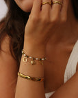 Epidote & Pearl Initial Bracelet Gold