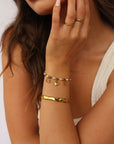 Epidote & Pearl Initial Bracelet Gold