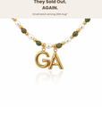 Epidote & Pearl 2 Initial Necklace Gold