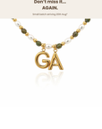 Epidote & Pearl 2 Initial Necklace Gold