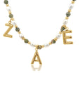 Epidote & Pearl 3 Initial Necklace Gold