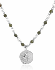 Epidote & Pearl Zodiac Coin Necklace Silver