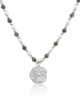 Epidote & Pearl Zodiac Coin Necklace Silver