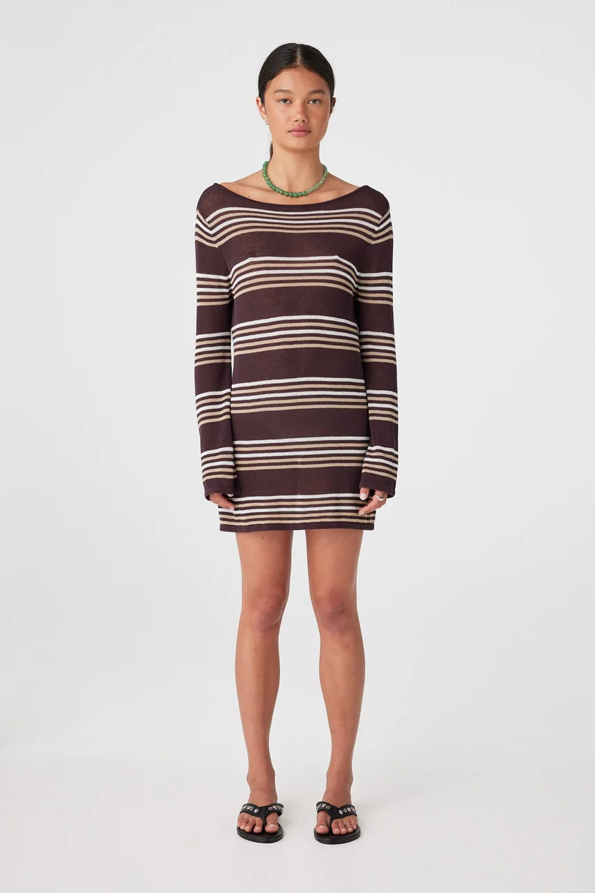 Nia Long Sleeve Mini Dress Espresso Stripe