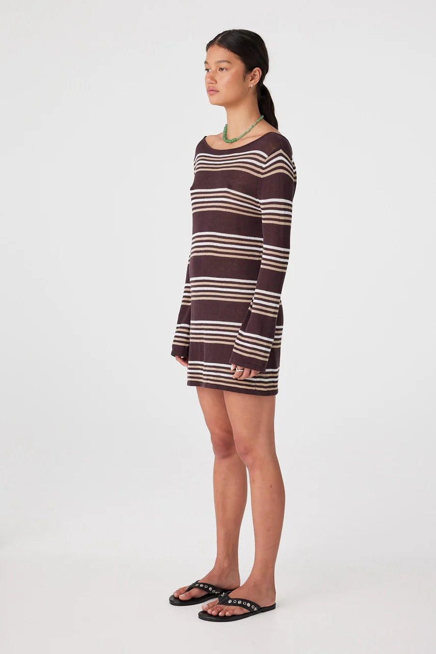 Nia Long Sleeve Mini Dress Espresso Stripe