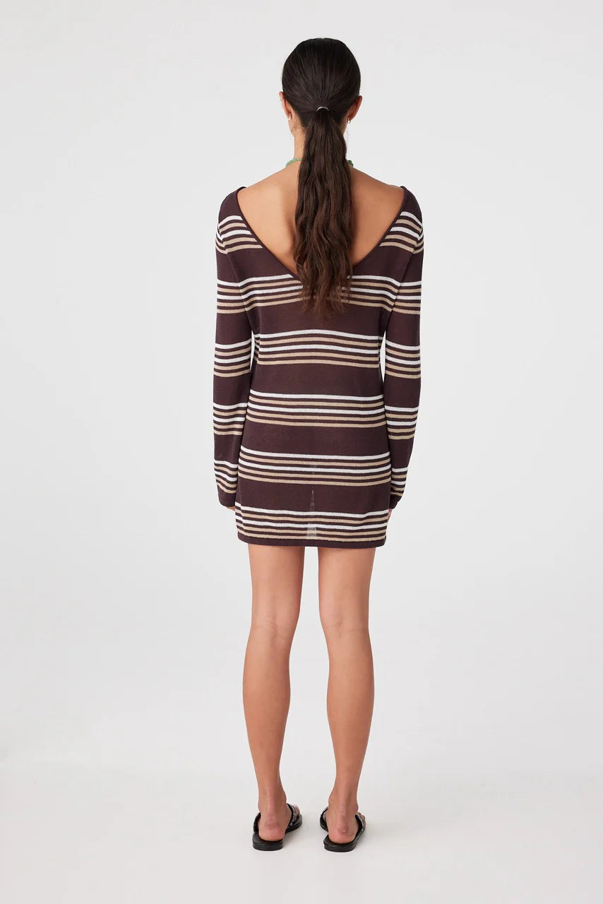Nia Long Sleeve Mini Dress Espresso Stripe