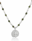 Epidote & Pearl Zodiac Coin Necklace Silver