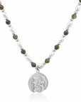 Epidote & Pearl Zodiac Coin Necklace Silver