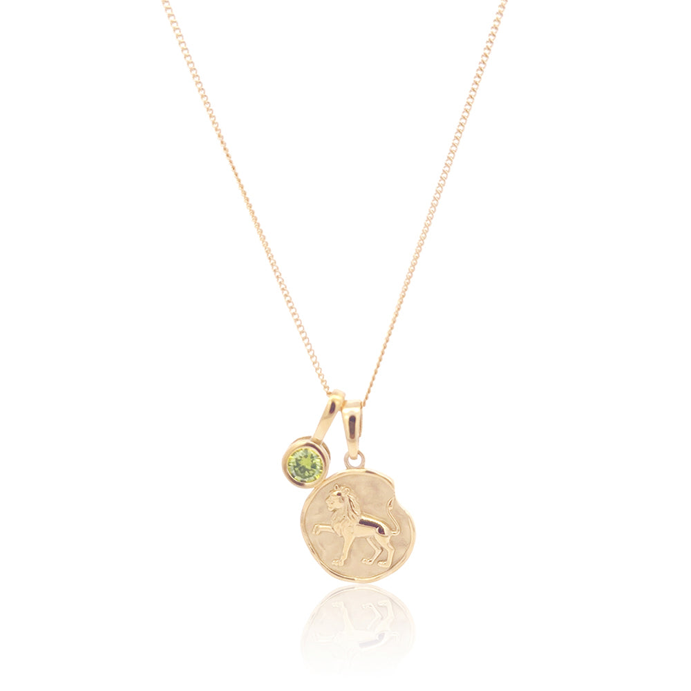 Leo Coin Necklace With Your Birthstone Gold