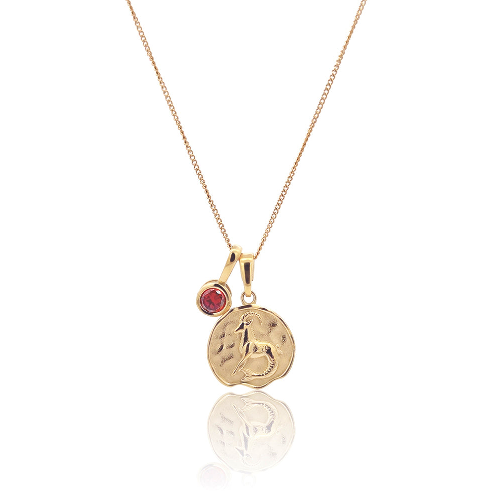 Capricorn Coin Necklace With Your Birthstone Gold
