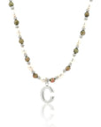 Epidote & Pearl Initial Necklace Silver A-Z