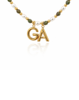Epidote & Pearl 2 Initial Necklace Gold