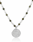 Epidote & Pearl Zodiac Coin Necklace Silver