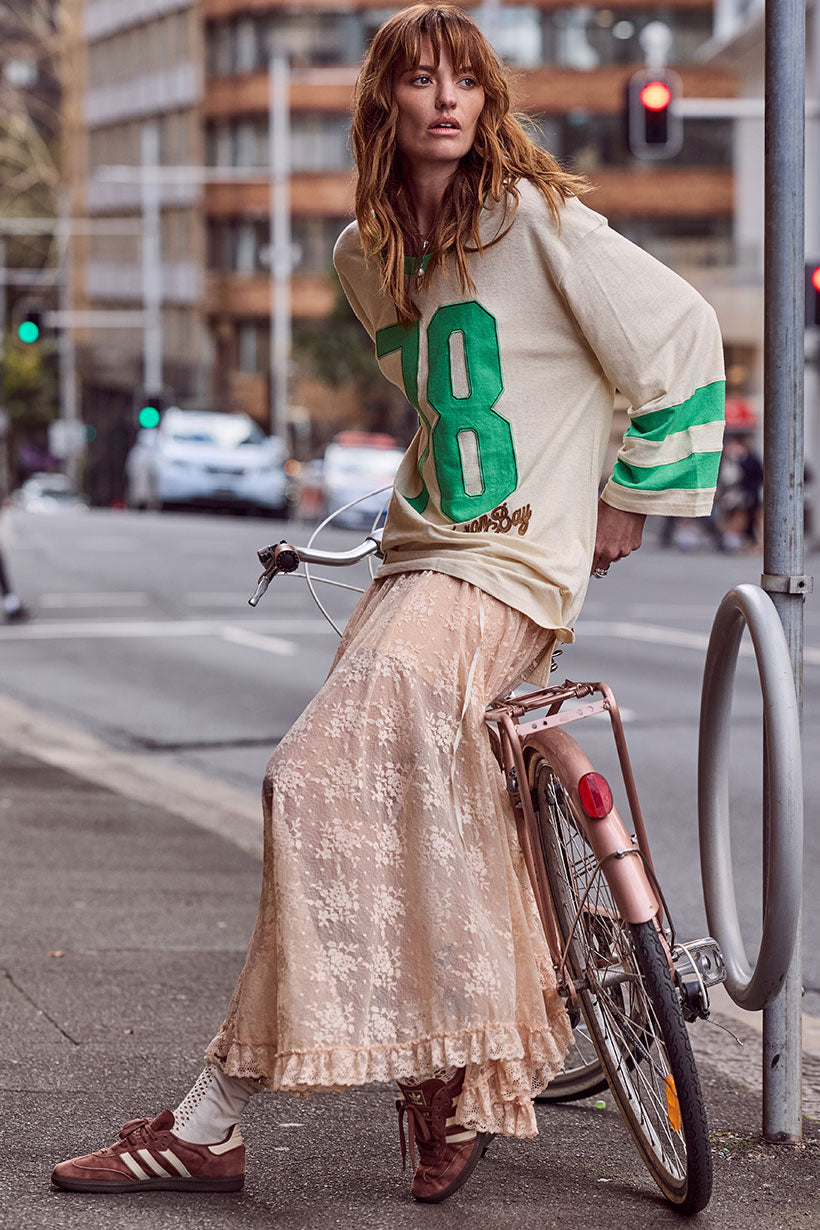 Labyrinth Lace Maxi Skirt Peach Bliss