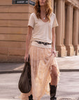 Labyrinth Lace Maxi Skirt Peach Bliss